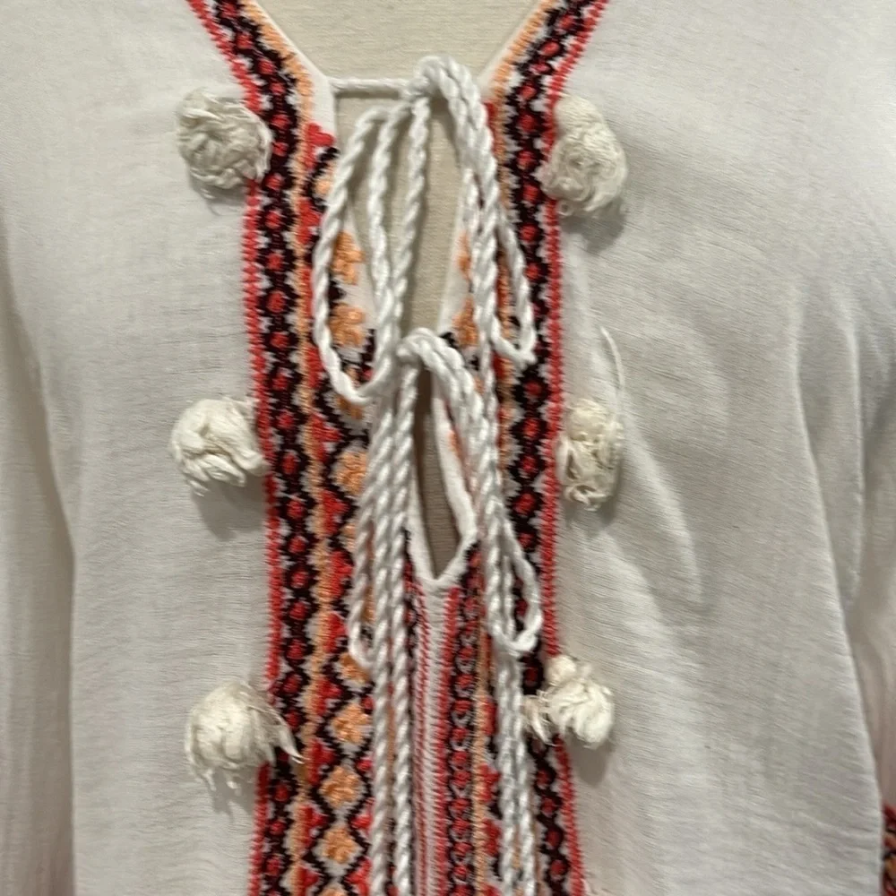 Cool Change Boho  Embroidered Gauze Swim Coverup SZ L White Orange